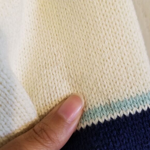 St. John's Bay Women's Size L Blue Striped Open Front White Cardigan Sweater - Picture 7 of 7